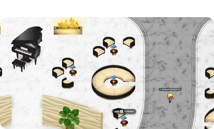 A screenshot of a luxury hotel Gather space.