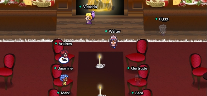 A screenshot of avatars at a table.