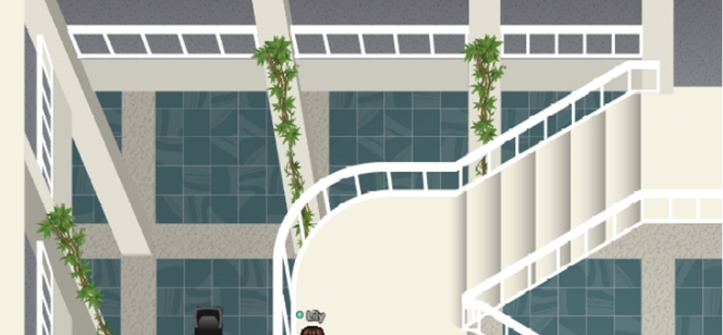 A screenshot of a realistic-looking atrium in Gather.
